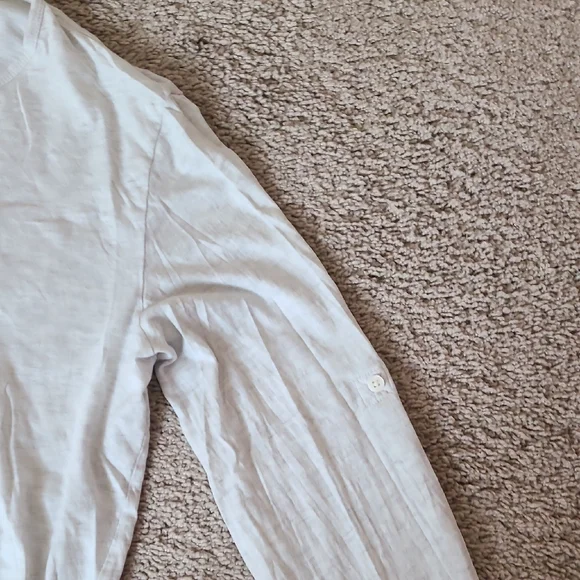 Light Gray Long Sleeve Henley Shirt Roll Up Sleeves - Picture 7 of 14